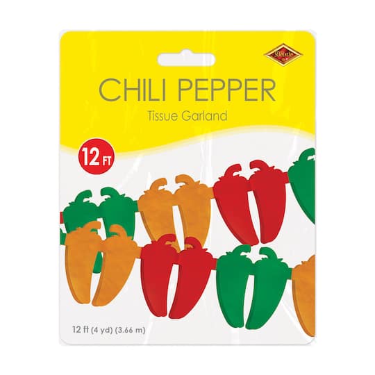 Beistle 12ft. Red, Orange & Green Chili Pepper Tissue Garland Pack, 2ct.